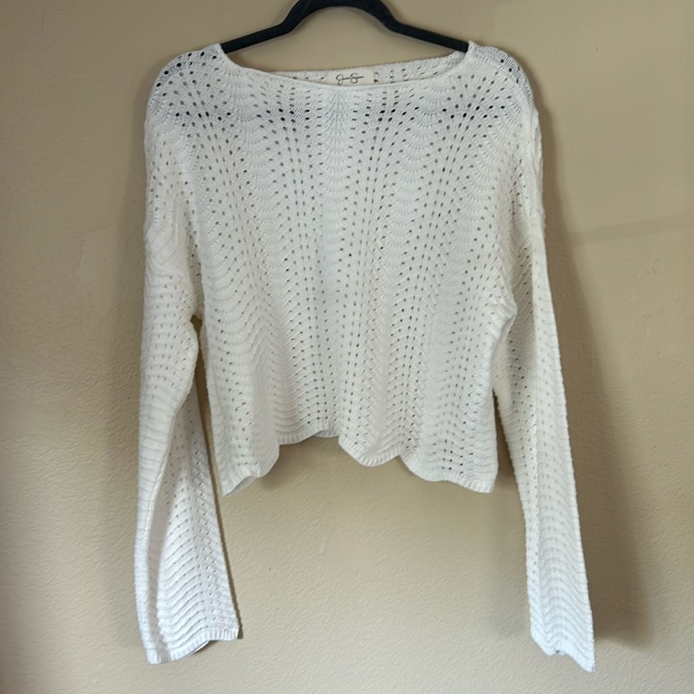 Open Knit Y2K Boho Pullover White Sweater
